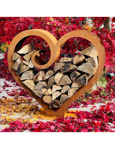 Herzige Dinge - Edelrost Dekoherzen großes Herz Curl Kaminholzregal - XL Holzregal in Herzform 119 cm breit In dieses rostige Ho Herzige Dinge - Edelrost Dekoherzen großes Herz Curl Kaminholzregal - XL Holzregal in Herzform 119 cm breit In dieses rostige Ho