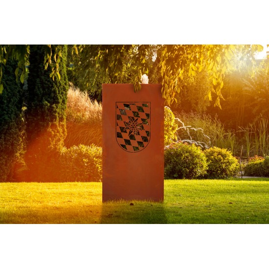 Trennwand Metall mit Bayern-Wappen - Sichtschutzwand Höhe 180 cm