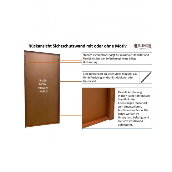 Trennwand Metall mit Bayern-Wappen - Sichtschutzwand Höhe 180 cm