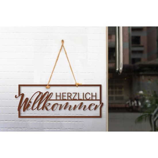 Modernes Metallschild - Herzlich Willkommen - Breite 53 cm