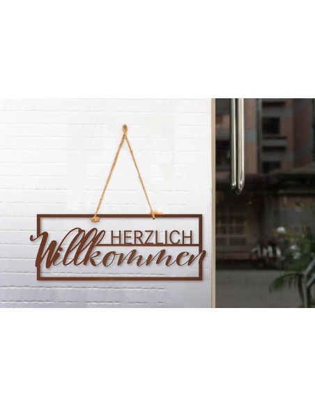 Modernes Metallschild - Herzlich Willkommen - Breite 53 cm