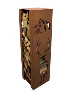 Holzregal aus Metall mit Hirsch Motiv - Höhe 120 cm