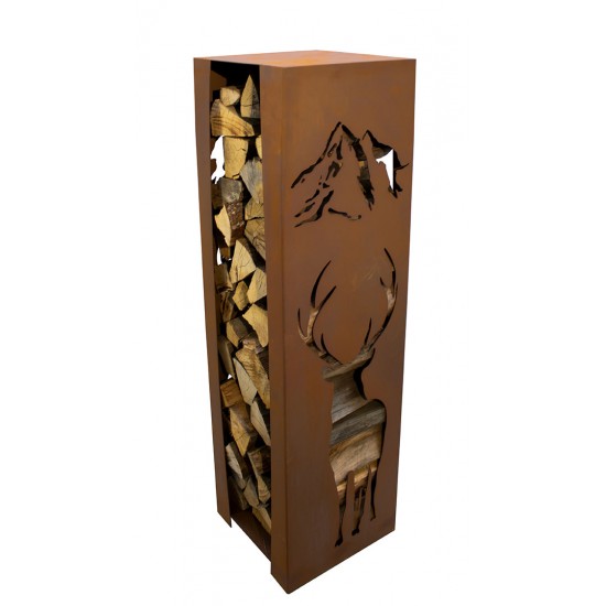 Holzregal aus Metall mit Hirsch Motiv - Höhe 120 cm