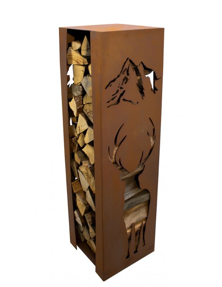 Holzregal aus Metall mit Hirsch Motiv - Höhe 120 cm