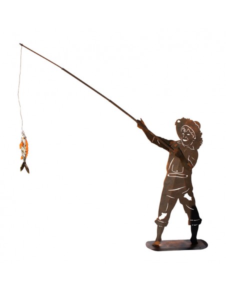 Angler Figur aus Metall - Tom inklusive Glasfisch - Höhe 173 cm
