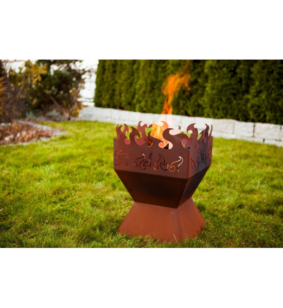 eckige Feuerschalen Feuerkorb - Feuerzauber - rechteckig - Rostige Feuerschale 
Feuerkorb mit tollem Flammenmotiv
Höhe: 60 cm
