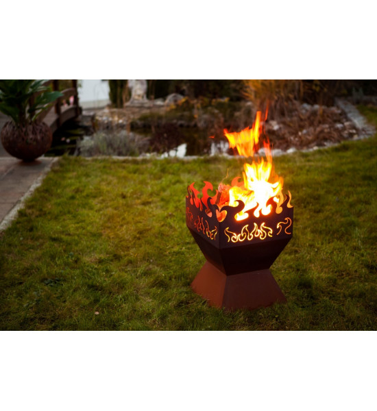 eckige Feuerschalen Feuerkorb - Feuerzauber - rechteckig - Rostige Feuerschale 
Feuerkorb mit tollem Flammenmotiv
Höhe: 60 cm

