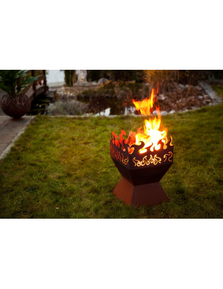 eckige Feuerschalen Feuerkorb - Feuerzauber - rechteckig - Rostige Feuerschale 
Feuerkorb mit tollem Flammenmotiv
Höhe: 60 cm
