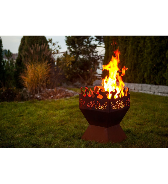 eckige Feuerschalen Feuerkorb - Feuerzauber - rechteckig - Rostige Feuerschale 
Feuerkorb mit tollem Flammenmotiv
Höhe: 60 cm
