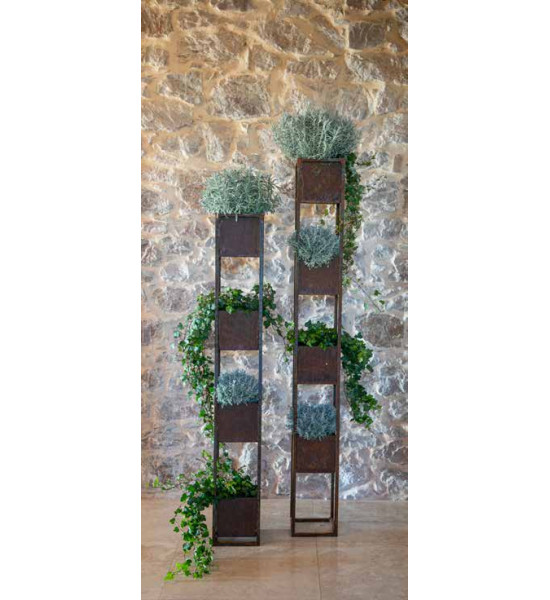 Pflanzsäulen - Säulen mit Pflanz-Schale Metall Pflanzsäule „Torre“ mit 4 Töpfen aus 15mm Vierkantstahl - 150 cm hoch 
moderne P