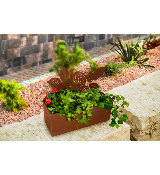 Rost Pflanzschale mit Rosen - Höhe 32 cm - kreative Pflanzgefäße