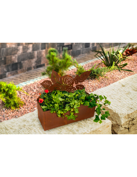 Rost Pflanzschale mit Rosen - Höhe 32 cm - kreative Pflanzgefäße