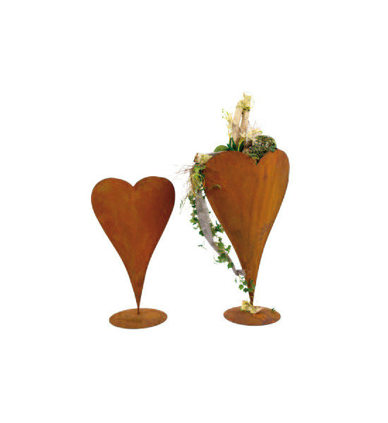 Herzige Dinge - Edelrost Dekoherzen Edelrost Herz zum Bepflanzen auf Platte 60 cm hoch Edelrost Pflanzherz auf Platte 60 cm hoch