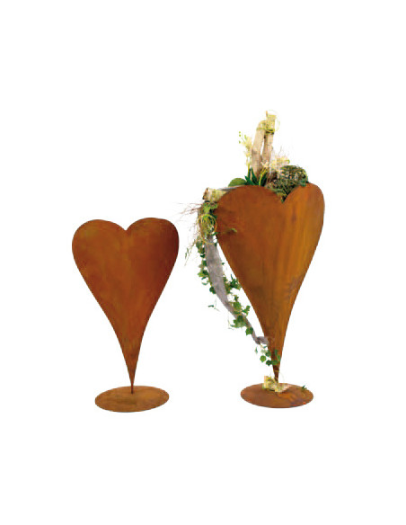 Herzige Dinge - Edelrost Dekoherzen Edelrost Herz zum Bepflanzen auf Platte 60 cm hoch Edelrost Pflanzherz auf Platte 60 cm hoch