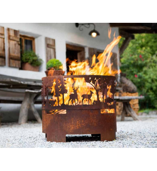 rostige Deko Hirsche und Rehe Feuerschale Rost - Nel Bosco - Tiere im Wald - 45 cm Ø - klein 
Ø 45 cm
Höhe 46 cm
Material-Inf
