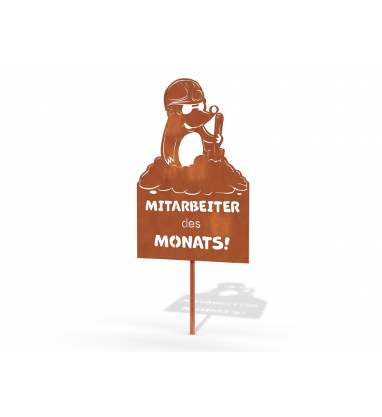 Gartenstecker Mitarbeiter des Monats - Maulwurf Schild mit lustigem Spruch - Höhe 50 cm 
Fleißiger Maulwurf mit Tafel: Mitarbei