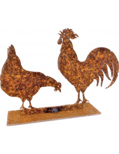 ausgefallene Tischdekoration  Huhn und Hahn - kleine Dekofigur 13,5 cm breit 
Breite 13,50 cm
Höhe 9 cm
auf eine Standplatte