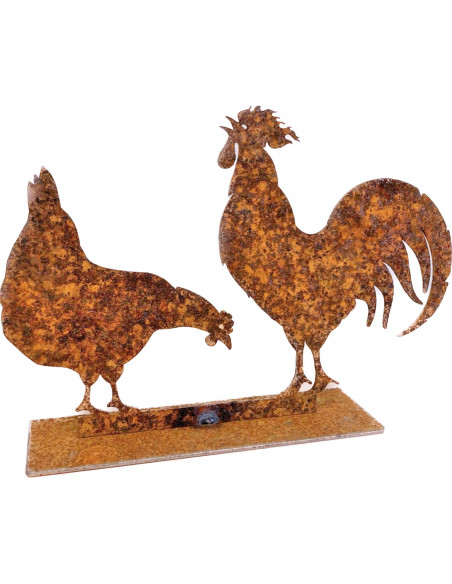 ausgefallene Tischdekoration  Huhn und Hahn - kleine Dekofigur 13,5 cm breit 
Breite 13,50 cm
Höhe 9 cm
auf eine Standplatte

