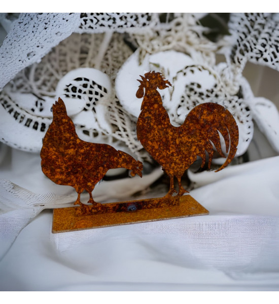ausgefallene Tischdekoration  Huhn und Hahn - kleine Dekofigur als Osterdeko 13,5 cm breit Dekorative Tierfigur aus Metall, best