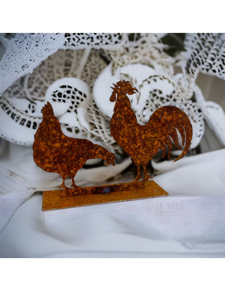 ausgefallene Tischdekoration  Huhn und Hahn - kleine Dekofigur als Osterdeko 13,5 cm breit Dekorative Tierfigur aus Metall, best