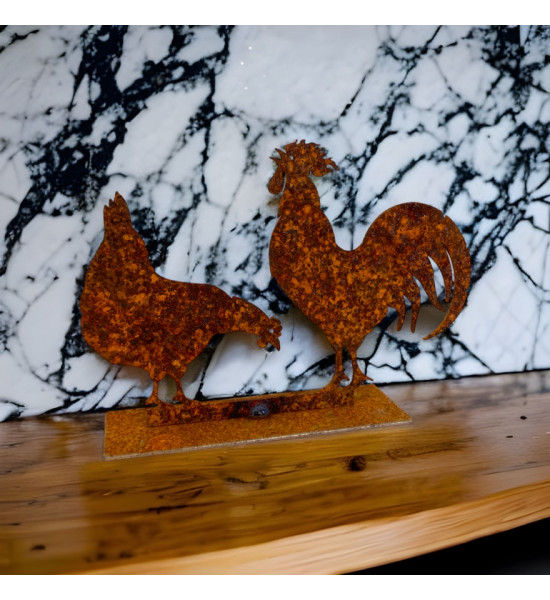 ausgefallene Tischdekoration  Huhn und Hahn - kleine Dekofigur als Osterdeko 13,5 cm breit Dekorative Tierfigur aus Metall, best
