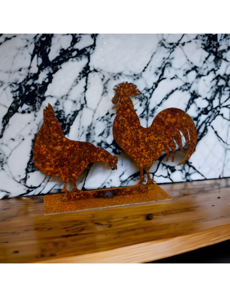 ausgefallene Tischdekoration  Huhn und Hahn - kleine Dekofigur als Osterdeko 13,5 cm breit Dekorative Tierfigur aus Metall, best
