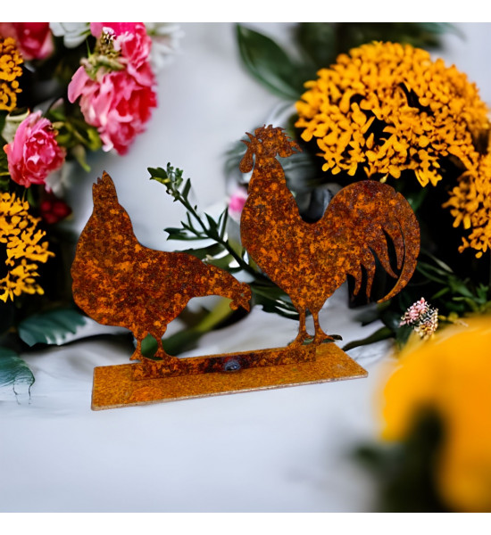ausgefallene Tischdekoration  Huhn und Hahn - kleine Dekofigur als Osterdeko 13,5 cm breit Dekorative Tierfigur aus Metall, best