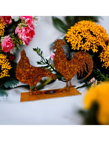 ausgefallene Tischdekoration  Huhn und Hahn - kleine Dekofigur als Osterdeko 13,5 cm breit Dekorative Tierfigur aus Metall, best