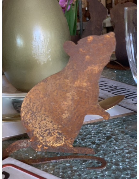 Gartendeko Rost Kleine Deko Maus aus Metall -  mit gebogenem Schwanz 