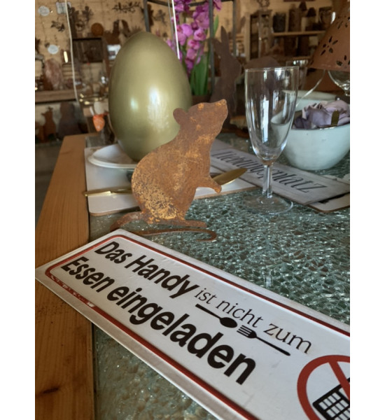 Gartendeko Rost Kleine Deko Maus aus Metall -  mit gebogenem Schwanz 