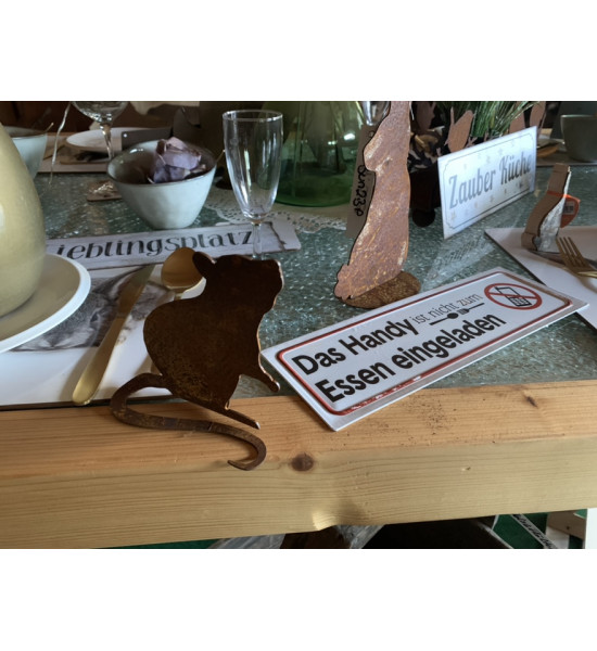Gartendeko Rost Kleine Deko Maus aus Metall -  mit gebogenem Schwanz 