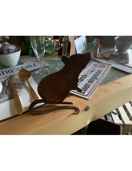 Gartendeko Rost Kleine Deko Maus aus Metall -  mit gebogenem Schwanz 