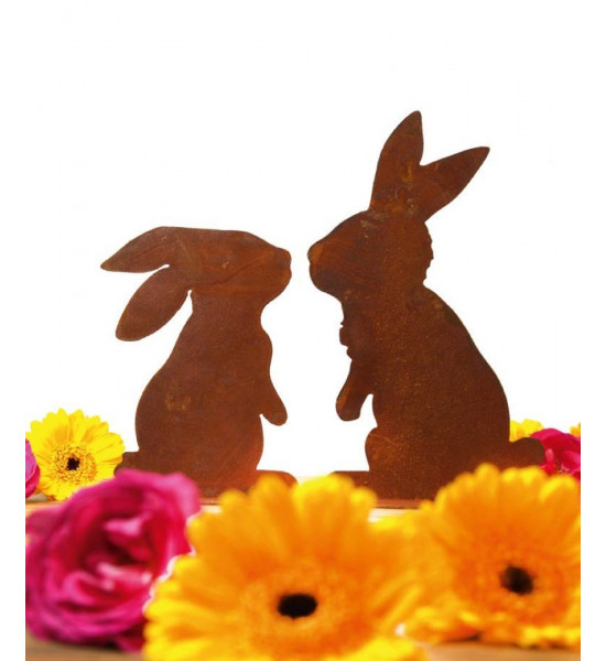 Hasen Edelrost küssender Hase mit Ohren aufgerichtet Höhe 25 cm - Dekoration für Ostern Der Edelrost Dekohase küssend ist ein wu