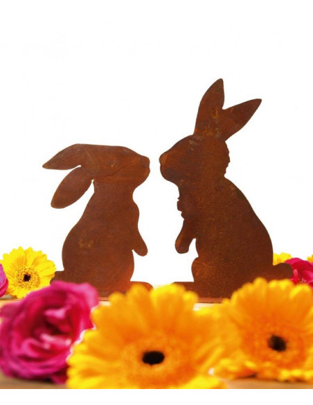 Hasen Edelrost küssender Hase mit Ohren aufgerichtet Höhe 25 cm - Dekoration für Ostern Der Edelrost Dekohase küssend ist ein wu