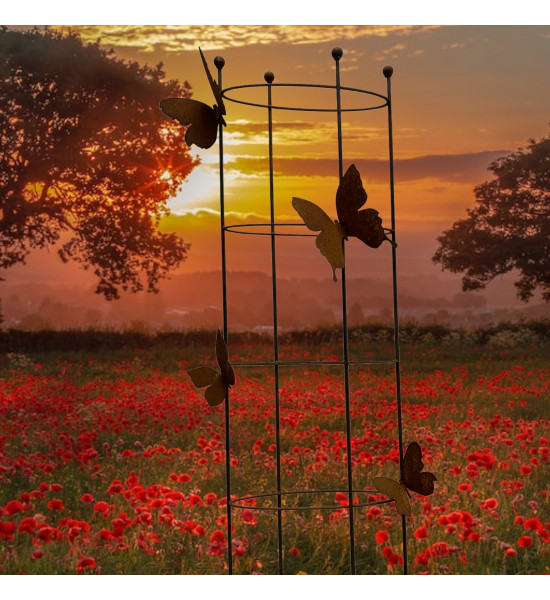 Rankhilfe Metall - Rankgitter und Rankgerüste Ovale Rankilfe mit 4 Schmetterlingen - Höhe 160 cm - Breite 50 cm Staudenhalter 
