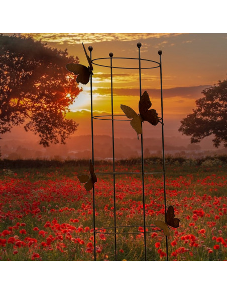 Rankhilfe Metall - Rankgitter und Rankgerüste Ovale Rankilfe mit 4 Schmetterlingen - Höhe 160 cm - Breite 50 cm Staudenhalter 
