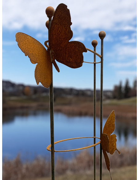 Rankhilfe Metall - Rankgitter und Rankgerüste Ovale Rankilfe mit 4 Schmetterlingen - Höhe 160 cm - Breite 50 cm Staudenhalter 
