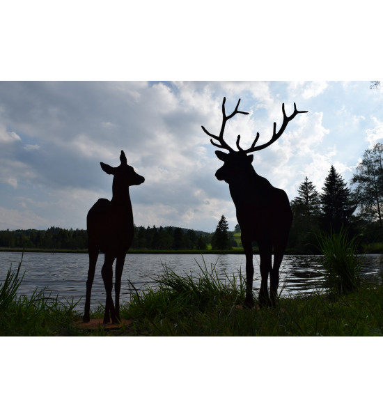 rostige Deko Hirsche und Rehe Edelrost Reh von vorne auf Platte zum Stellen - Höhe 80cm Edelrost Reh von vorne auf Platte zum St