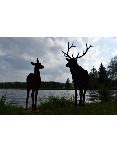 rostige Deko Hirsche und Rehe Edelrost Reh von vorne auf Platte zum Stellen - Höhe 80cm Edelrost Reh von vorne auf Platte zum St