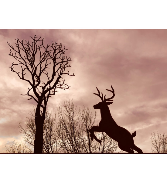 rostige Deko Hirsche und Rehe Springender Hirsch auf Standplatte - 115 cm hoch 
Höhe 115cm
Breite 70cm

