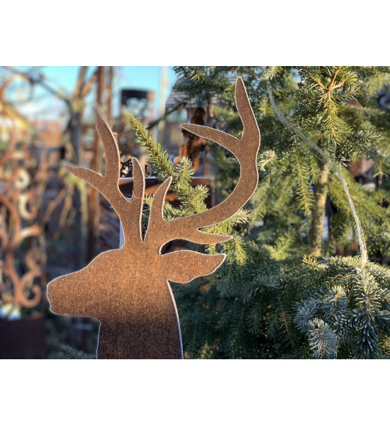 rostige Deko Hirsche und Rehe Springender Hirsch auf Standplatte - 115 cm hoch 
Höhe 115cm
Breite 70cm

