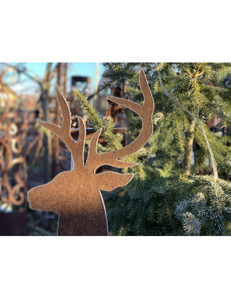 rostige Deko Hirsche und Rehe Springender Hirsch auf Standplatte - 115 cm hoch 
Höhe 115cm
Breite 70cm
