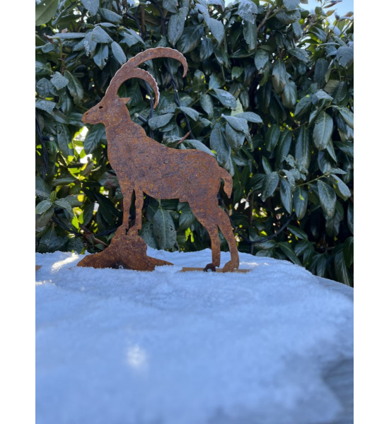Allgäu Deko Dekofigur Steinbock - klein 30 cm hoch auf Platte Schöner Deko Steinbock aus Metall, passt perfekt auf Regal, Kachel