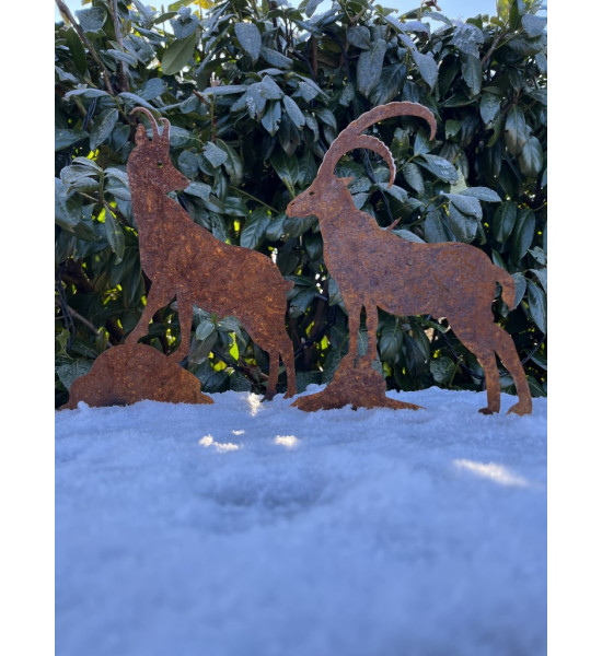 Allgäu Deko Dekofigur Steinbock - klein 30 cm hoch auf Platte Schöner Deko Steinbock aus Metall, passt perfekt auf Regal, Kachel