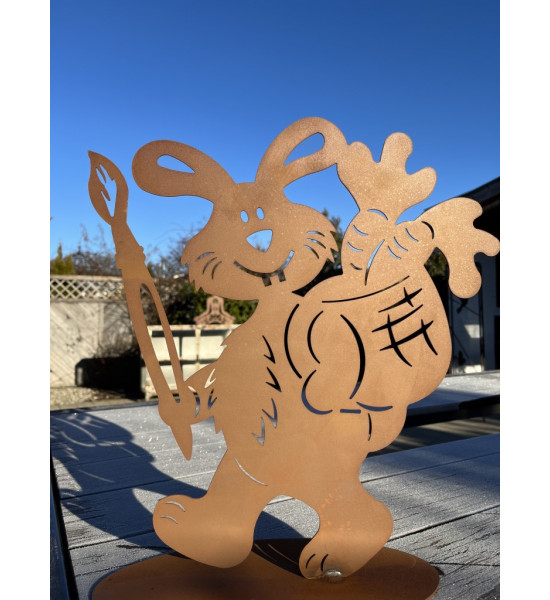 Hasen lustiger Rost Hase - Michelangelo - mit Pinsel Höhe 41 cm -  Großer Osterhase aus Edelrost Ein besonderes Highlight zum De