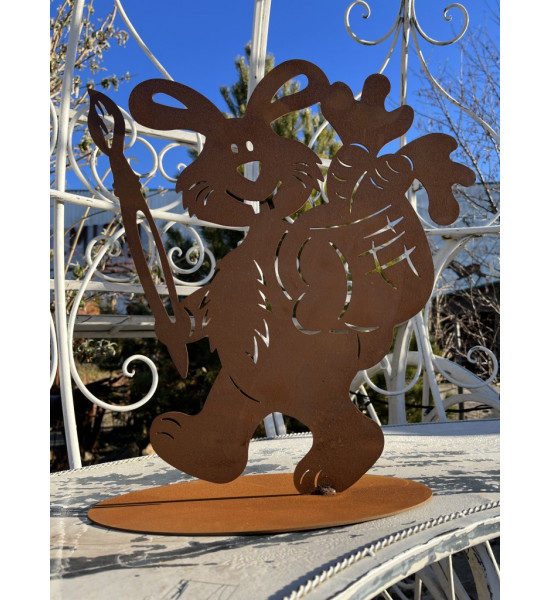 Hasen lustiger Rost Hase - Michelangelo - mit Pinsel Höhe 41 cm -  Großer Osterhase aus Edelrost Ein besonderes Highlight zum De