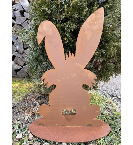 Hasen Hase mit Herz Puschel 40 cm hoch -  Osterdekoration für den Garten Der Edelrost Dekohase mit Herz Puschel ist ein wundersc