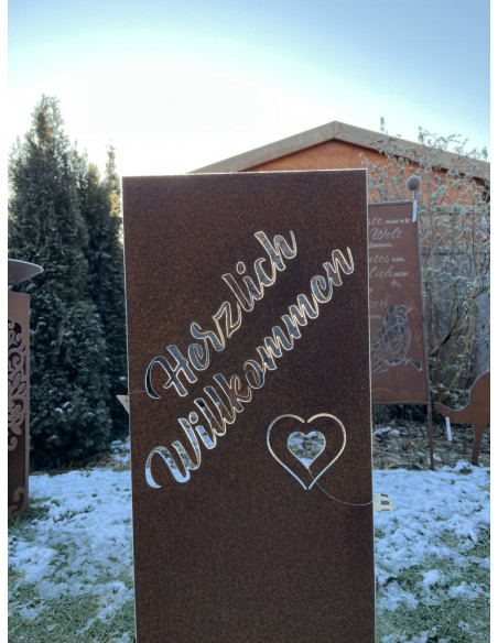 Sichtschutz zum Stecken Sichtschutz Paravent zum stecken - Herzlich Willkommen - Höhe 120 cm 
Höhe 100 cm
Breite 30 cm
Gesamt