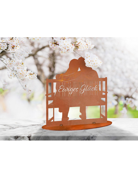 Glückliches Pärchen auf Parkbank - Ewiges Glück - Höhe 32 cm