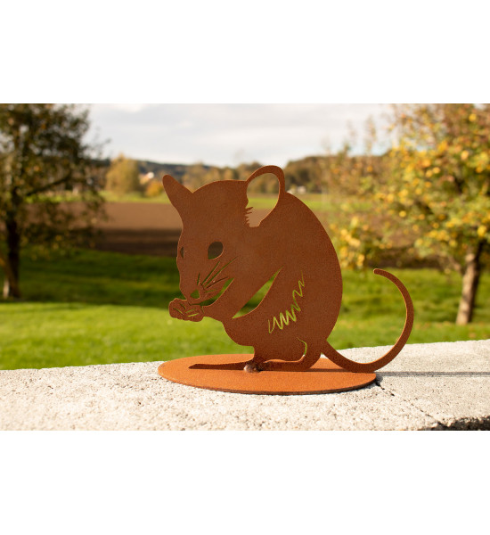 Nagende Maus aus Rost - Krümmel - Höhe 13 cm